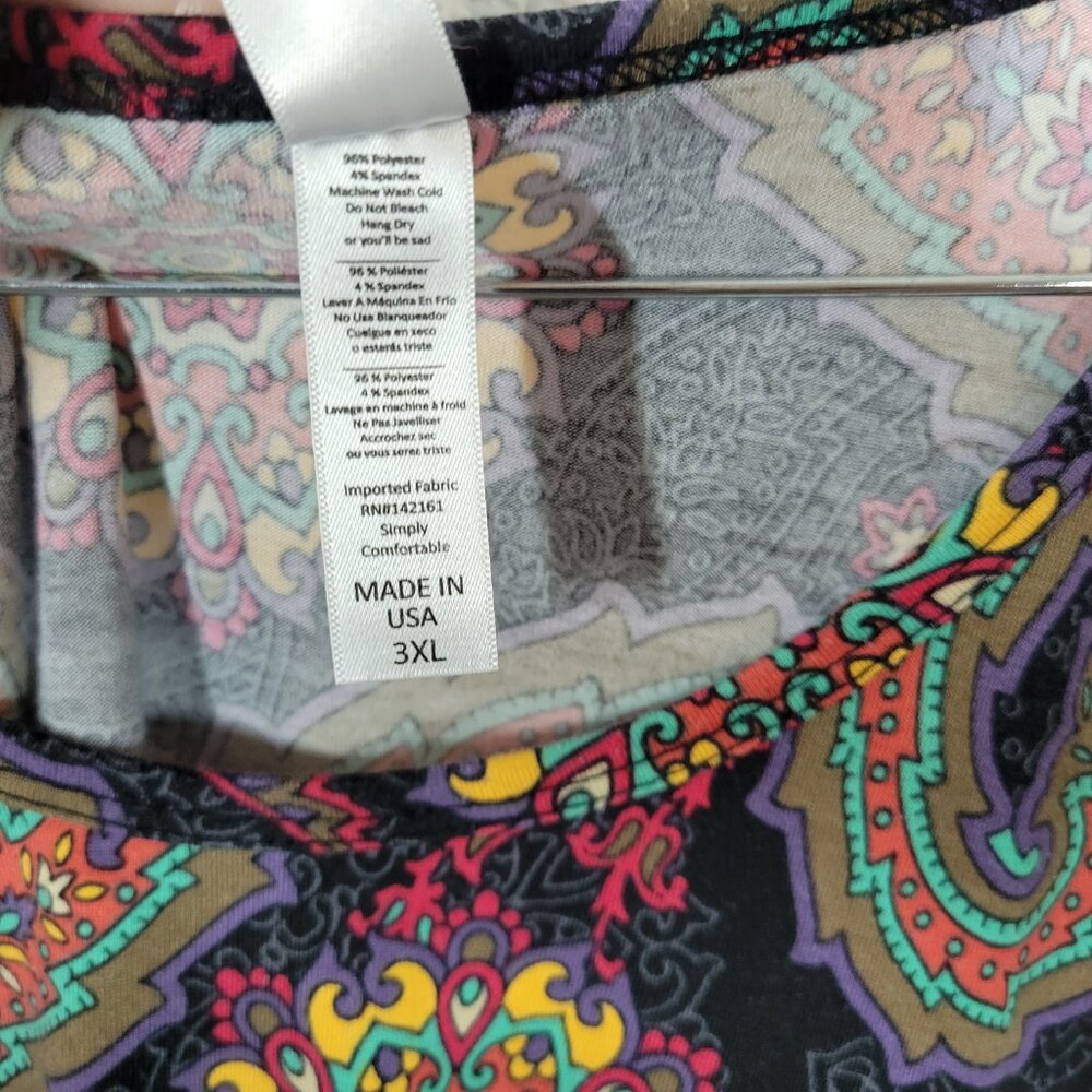 LuLaRoe 3XL Asymmetric Tunic Tee Paisley Multi-Color Plus Size Top PAI46E - Picture 8 of 9